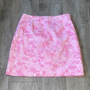 Lilly Pulitzer Pink Floral Mini Skirt linen blend lines size 2 sea horse print